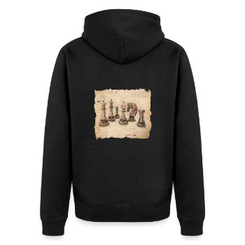 chess pieces shirt middle - Unisex Premium Bio Zip Hoodie - Schwarz - Hinten - Nico (187cm)