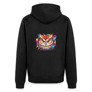 Farbenfrohe Eule aus einem Farbklecks, Comic-Art - Unisex Premium Bio Zip Hoodie - Schwarz - Hinten - Nico (187cm)