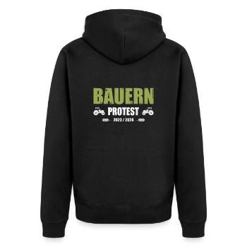 Bauernprotest Bauerndemo Bauer Landwirt Demo - Unisex Premium Bio Zip Hoodie - Schwarz - Hinten - Nico (187cm)
