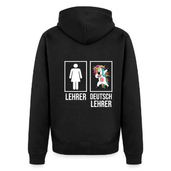 Deutsch Lehrer Einhorn Lehrerin - Unisex Premium Bio Zip Hoodie - Schwarz - Hinten - Nico (187cm)