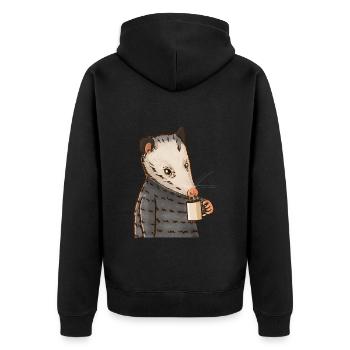 Opossum drinks coffee - Unisex Premium Organic Zip Hoodie - black - Back - Nico (187cm)