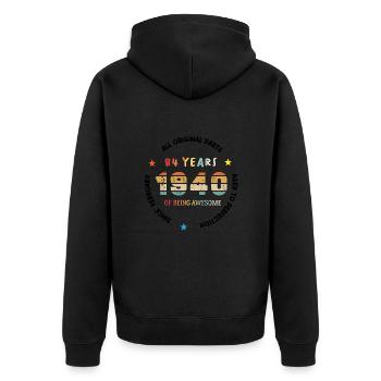 84 Jahre alt Baujahr 1940 Jahrgang Februar 1940 - Unisex Premium Bio Zip Hoodie - Schwarz - Hinten - Nico (187cm)
