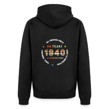 84 Jahre alt Baujahr 1940 Jahrgang Februar 1940 - Unisex Premium Bio Zip Hoodie - Schwarz - Hinten - Nico (187cm)