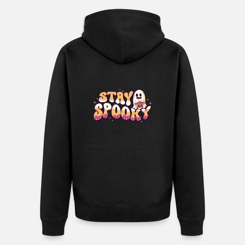 Restez effrayant Halloween Ghost - Veste à capuche bio Premium Unisexe - noir