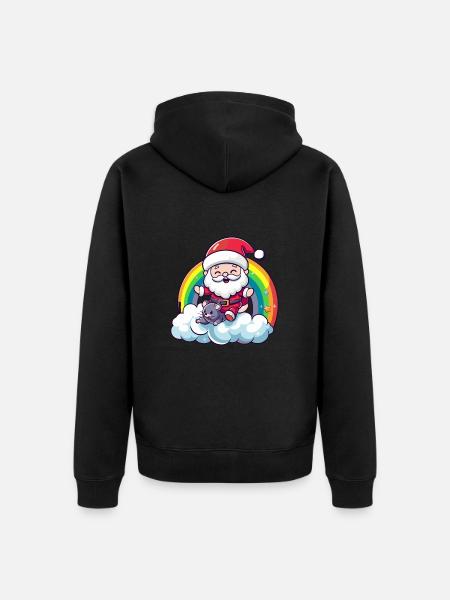 Mouse Santa Claus Rainbow - Unisex Premium Organic Zip Hoodie - black