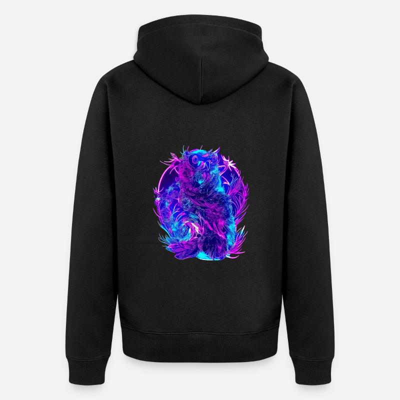 Abstrakte Eulen Neon Synthwave Kunst - Unisex Premium Bio Zip Hoodie - Schwarz