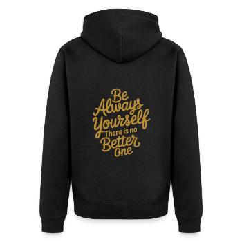 Sei immer Du selbst es gibt keinen besseren - Unisex Premium Bio Zip Hoodie - Schwarz - Hinten - Nico (187cm)