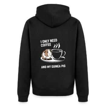 Brauche Kaffee und mein Meerschweinchen - Unisex Premium Bio Zip Hoodie - Schwarz - Hinten - Nico (187cm)