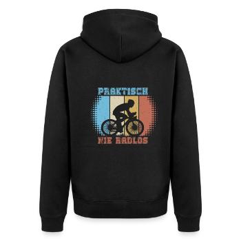 Radler Fahrradfahrer Kurier praktisch nie radlos - Unisex Premium Bio Zip Hoodie - Schwarz - Hinten - Nico (187cm)