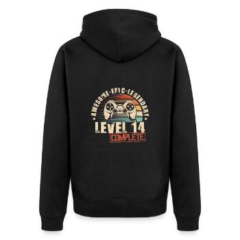 14. Geburtstag Gamer 14 Jahre Level 14 Complete - Unisex Premium Bio Zip Hoodie - Schwarz - Hinten - Nico (187cm)