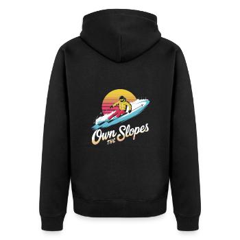 Own the Slopes - Retro Ski-Stil - Unisex Premium Bio Zip Hoodie - Schwarz - Hinten - Nico (187cm)