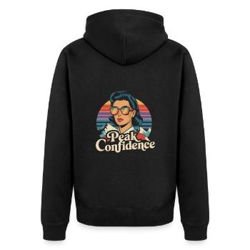 Peak Confidence - Retro Eleganz - Unisex Premium Bio Zip Hoodie - Schwarz - Hinten - Nico (187cm)
