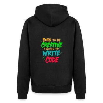 Geboren, um kreativ zu sein Gezwungen, Code zu schreiben T-Shirt - Unisex Premium Bio Zip Hoodie - Schwarz - Hinten - Nico (187cm)