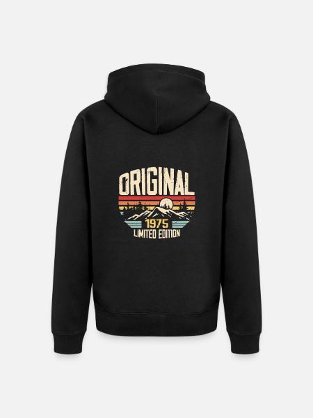 Nostalgico 1975 Regalo di compleanno 1975 - Felpa con cappuccio ecologica premium unisex - nero