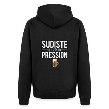 Sudiste qui gère la pression bière humour - Veste à capuche bio Premium Unisexe - noir - Dos - Nico (187cm)