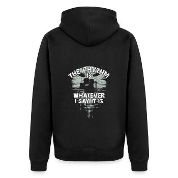 Drumset Silhouette mit Spiegelung lustiger Spruch - Unisex Premium Bio Zip Hoodie - Schwarz - Hinten - Nico (187cm)