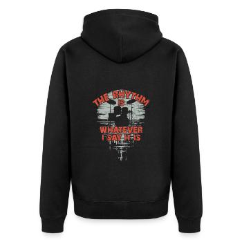 Drumset Silhouette mit Spiegelung lustiger Spruch - Unisex Premium Bio Zip Hoodie - Schwarz - Hinten - Nico (187cm)