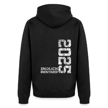 ENDLICH RENTNER 2025 - Unisex Premium Bio Zip Hoodie - Schwarz - Hinten - Nico (187cm)