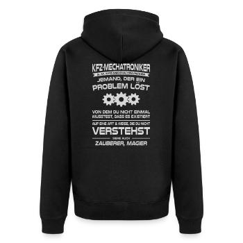 KFZ-Mechatroniker Kraftfahrzeugmechatroniker - Unisex Premium Bio Zip Hoodie - Schwarz - Hinten - Nico (187cm)