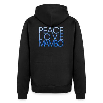 Peace Love Mambo - blue - Salsa Danceshirt - Unisex Premium Organic Zip Hoodie - black - Back - Nico (187cm)