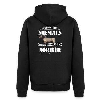 Noriker Pferde Shirt-UNF - Unisex Premium Bio Zip Hoodie - Schwarz - Hinten - Nico (187cm)