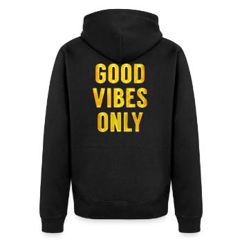 Nur gute Schwingungen. Motivationsgeschenke für Freunde - Unisex Premium Bio Zip Hoodie - Schwarz - Hinten - Nico (187cm)