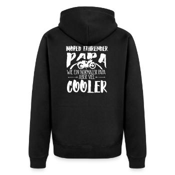 Moped-Papa Shirt-Moped Papa - Unisex Premium Bio Zip Hoodie - Schwarz - Hinten - Nico (187cm)