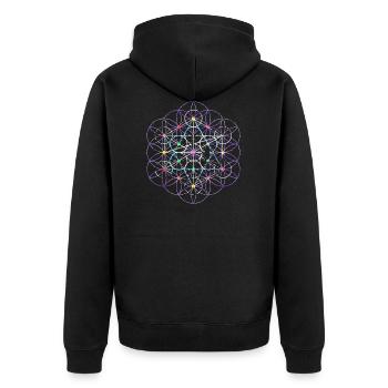 Blume des Lebens - free Metatronwürfel - Unisex Premium Bio Zip Hoodie - Schwarz - Hinten - Nico (187cm)