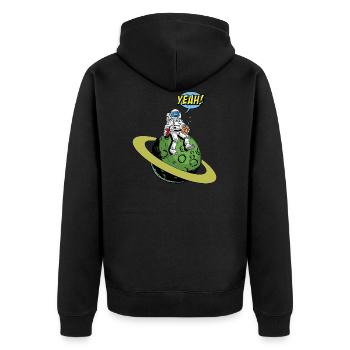 Astronaut auf Planet mit Raumanzug isst Popcorn - Unisex Premium Bio Zip Hoodie - Schwarz - Hinten - Nico (187cm)