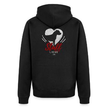 American Staffordshire Liebe mit Herz - Unisex Premium Bio Zip Hoodie - Schwarz - Hinten - Nico (187cm)