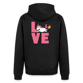 Love Einhorn - Unisex Premium Bio Zip Hoodie - Schwarz - Hinten - Nico (187cm)