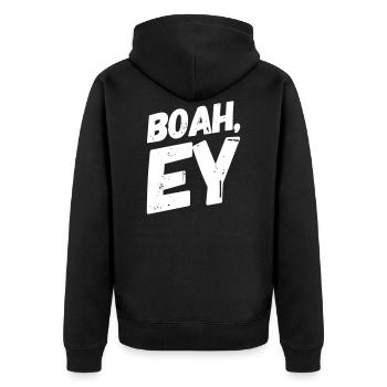 Boah, Ey Spruch - Unisex Premium Bio Zip Hoodie - Schwarz - Hinten - Nico (187cm)