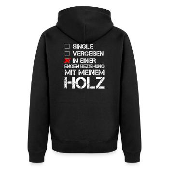 Beziehung Holz - Unisex Premium Bio Zip Hoodie - Schwarz - Hinten - Nico (187cm)