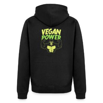 Vegan Power - Unisex Premium Bio Zip Hoodie - Schwarz - Hinten - Nico (187cm)