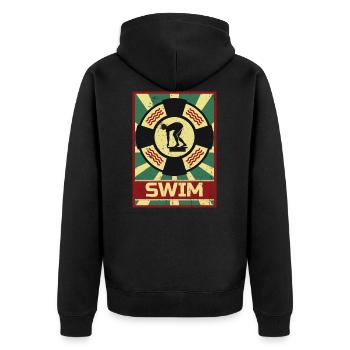 Schwimmen Propaganda - Unisex Premium Bio Zip Hoodie - Schwarz - Hinten - Nico (187cm)