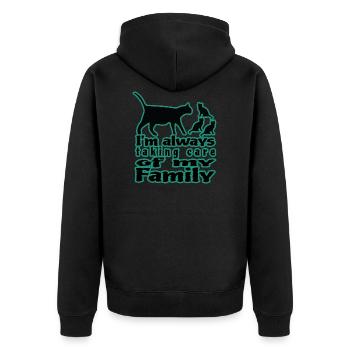 I´m always taking care of my Family - Unisex Premium Bio Zip Hoodie - Schwarz - Hinten - Nico (187cm)