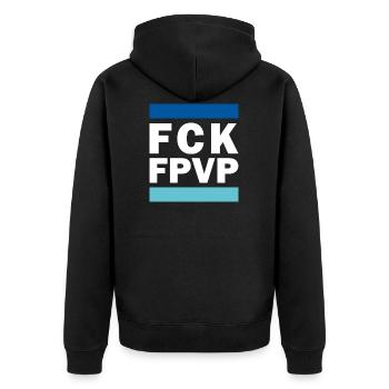 FCK FPVP Türkis Blau Hell - Unisex Premium Bio Zip Hoodie - Schwarz - Hinten - Nico (187cm)