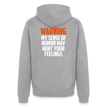 Warnung lustiges Zitat - Unisex Premium Bio Zip Hoodie - Grau meliert - Hinten - Nico (187cm)