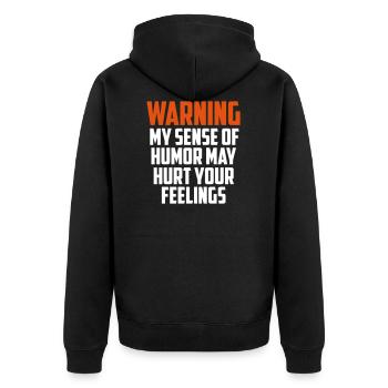 Warnung lustiges Zitat - Unisex Premium Bio Zip Hoodie - Schwarz - Hinten - Nico (187cm)