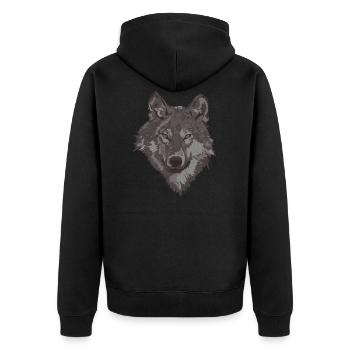 wolf - Unisex Premium Organic Zip Hoodie - black - Back - Nico (187cm)