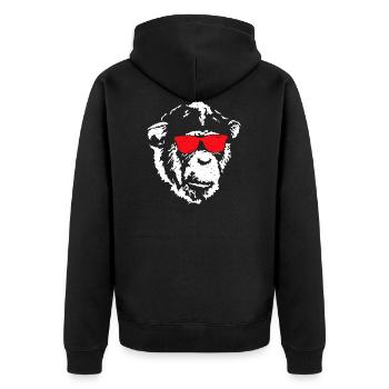 Affe mit Roter Sonnenbrille - Unisex Premium Bio Zip Hoodie - Schwarz - Hinten - Nico (187cm)