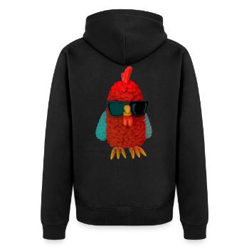 Cool Red Chicken Strong - Unisex Premium Organic Zip Hoodie - black - Back - Nico (187cm)