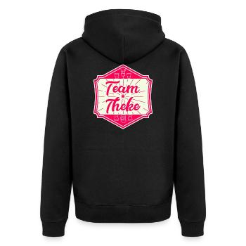Team Theke - Teamshirt für den Sommer - Unisex Premium Bio Zip Hoodie - Schwarz - Hinten - Nico (187cm)