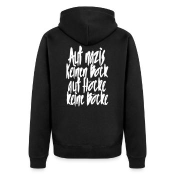 Auf Nazis keinen Bock, auf Höcke keine Böcke. - Unisex Premium Bio Zip Hoodie - Schwarz - Hinten - Nico (187cm)