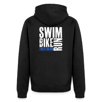 T-shirt Triathlon Swim Bike Run - Veste à capuche bio Premium Unisexe - noir - Dos - Nico (187cm)