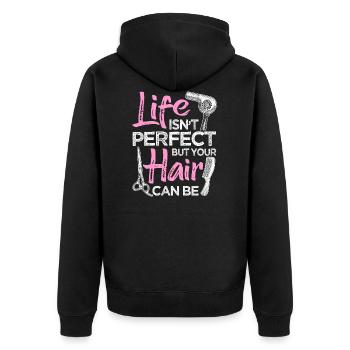Friseur Friseurin Frisörin Frisör Friseuse Haare - Unisex Premium Bio Zip Hoodie - Schwarz - Hinten - Nico (187cm)