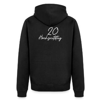 Tee shirt 20e anniversaire look partenaire - Veste à capuche bio Premium Unisexe - noir - Dos - Nico (187cm)