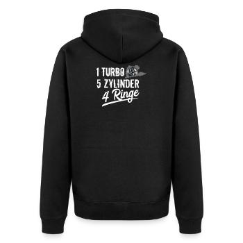 Fünf 5 Zylinder Motor Turbolader 4 Ringe Tuning - Unisex Premium Bio Zip Hoodie - Schwarz - Hinten - Nico (187cm)