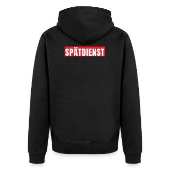 Spätschicht Spätdienst Schichtarbeit Geschenk - Unisex Premium Bio Zip Hoodie - Schwarz - Hinten - Nico (187cm)