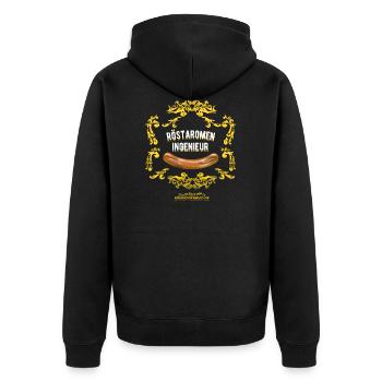 Röstaromeningenieur Design fürs Grillen - Unisex Premium Bio Zip Hoodie - Schwarz - Hinten - Nico (187cm)